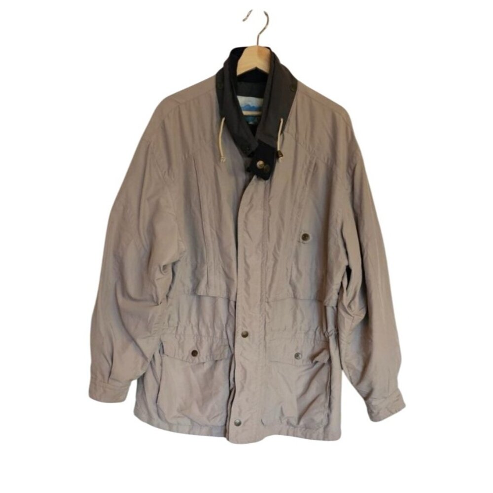 VTG Casualman Windbreaker Jacket Size 42 Tan zip and snap‎ hooded